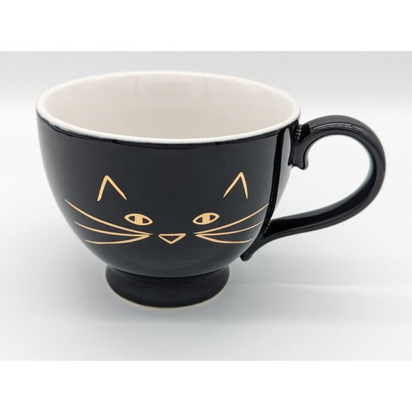 Black Cat Face Mug Gold Whiskers Heart 10 Strawberry Street Large Coffee Tea Cup - Picture 2 of 9
